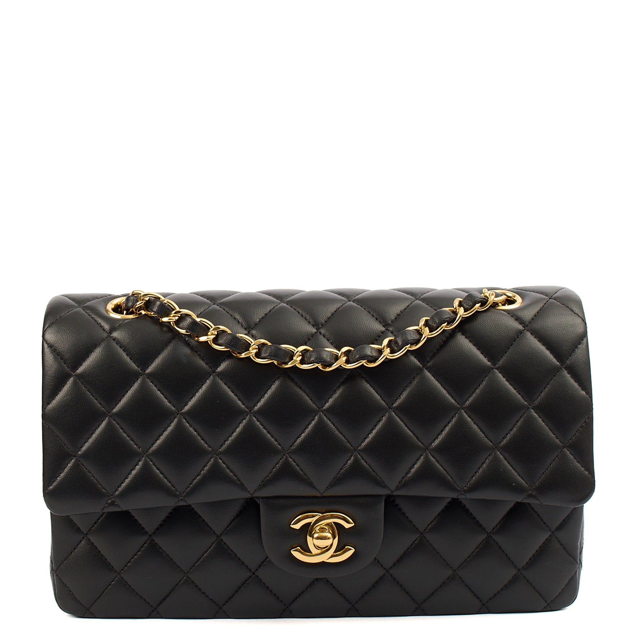 Chanel Classic Double Flap - Medium in Black, Lambskin Leather — Front View
