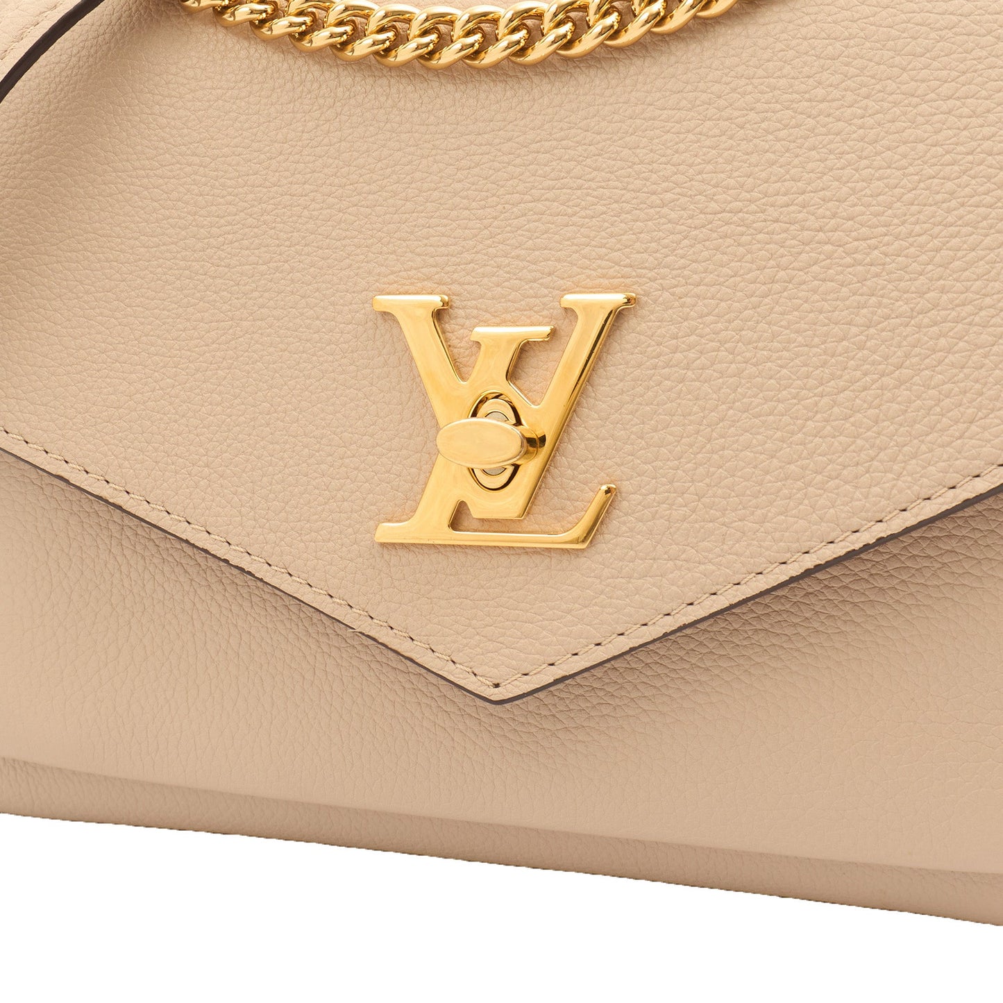 Louis Vuitton Shoulder Bag Mylockme Chain Bag in Neutral, Calfskin Leather — Side View