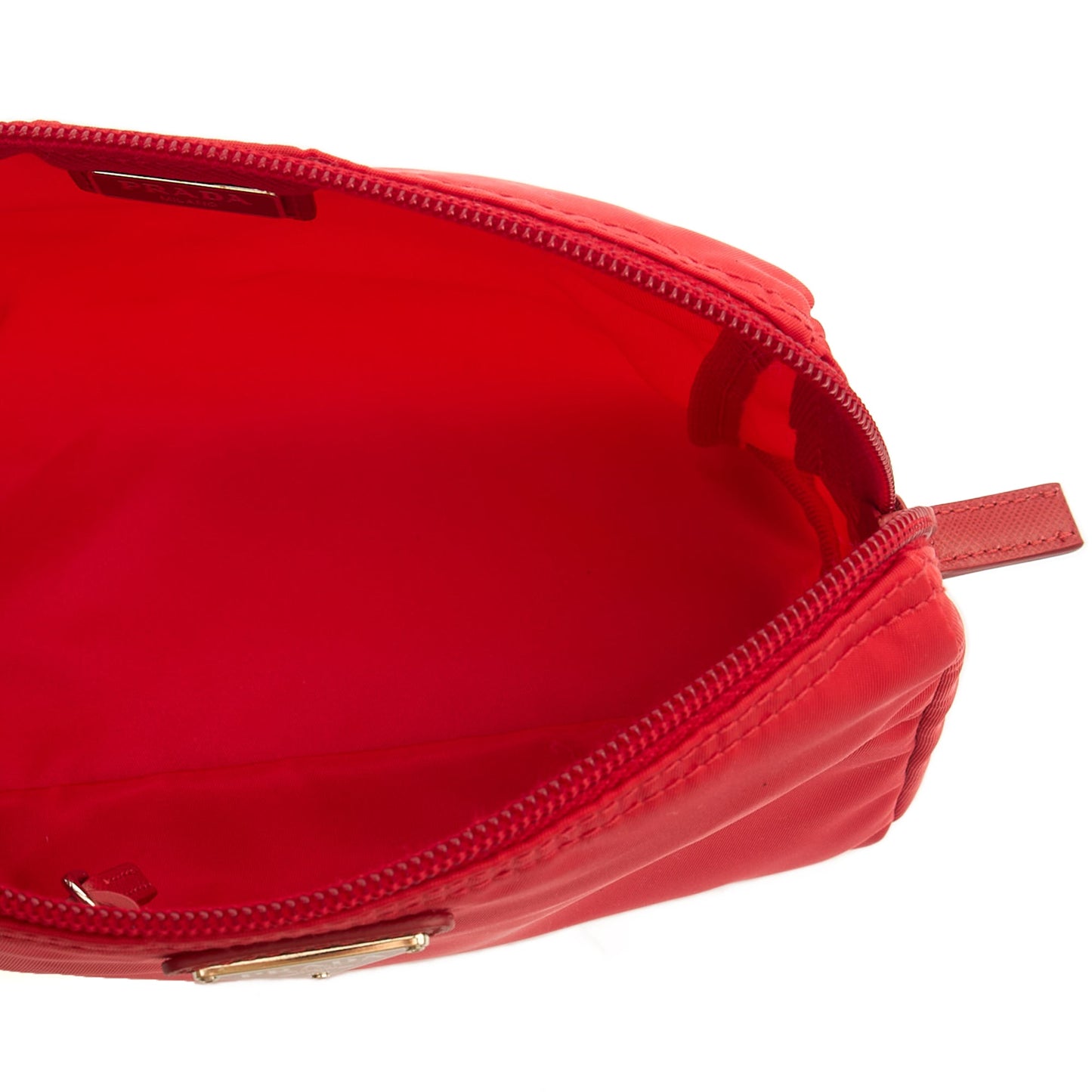 Prada Clutch Pouch in Red, Nylon — Detail View