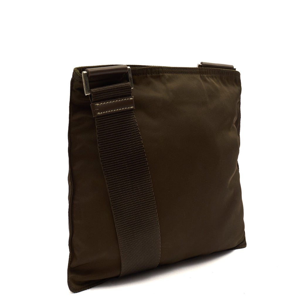Prada Cross Body Nylon Messenger in Green, Nylon — Back View