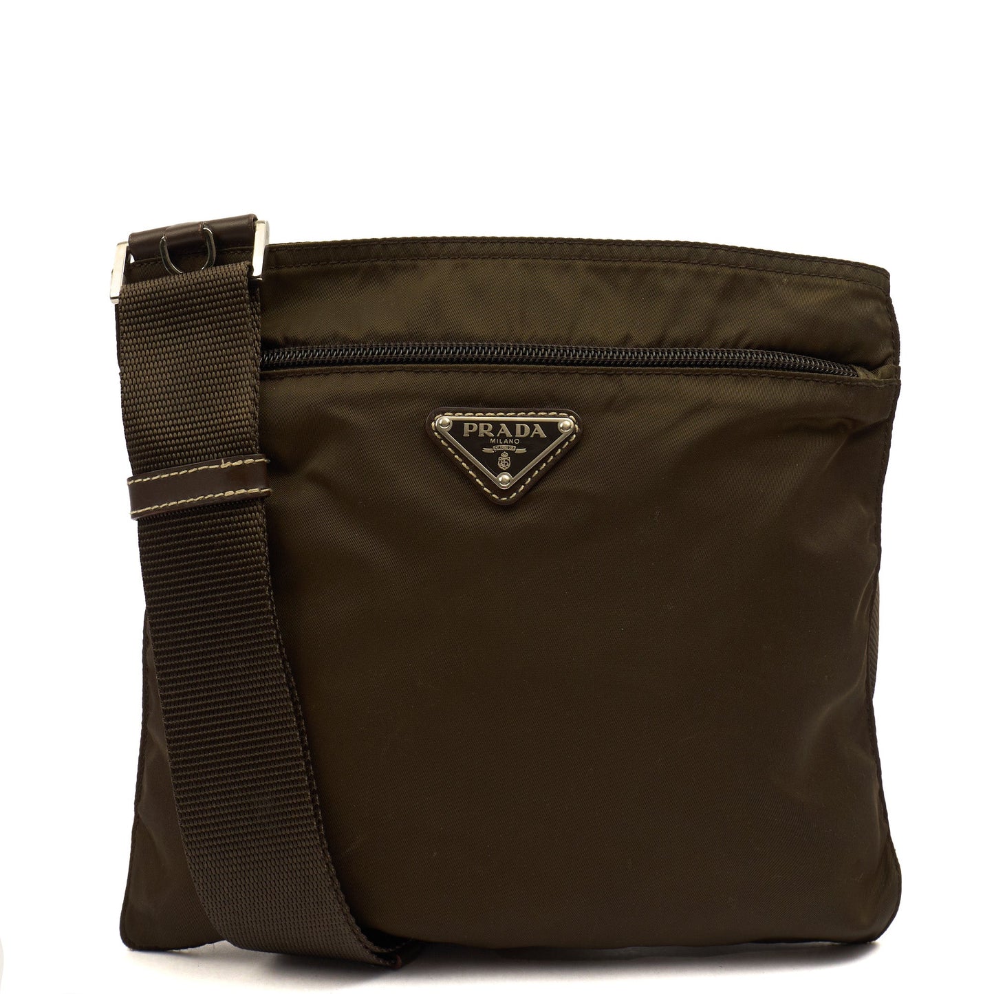 Prada Cross Body Nylon Messenger in Green, Nylon — Front View
