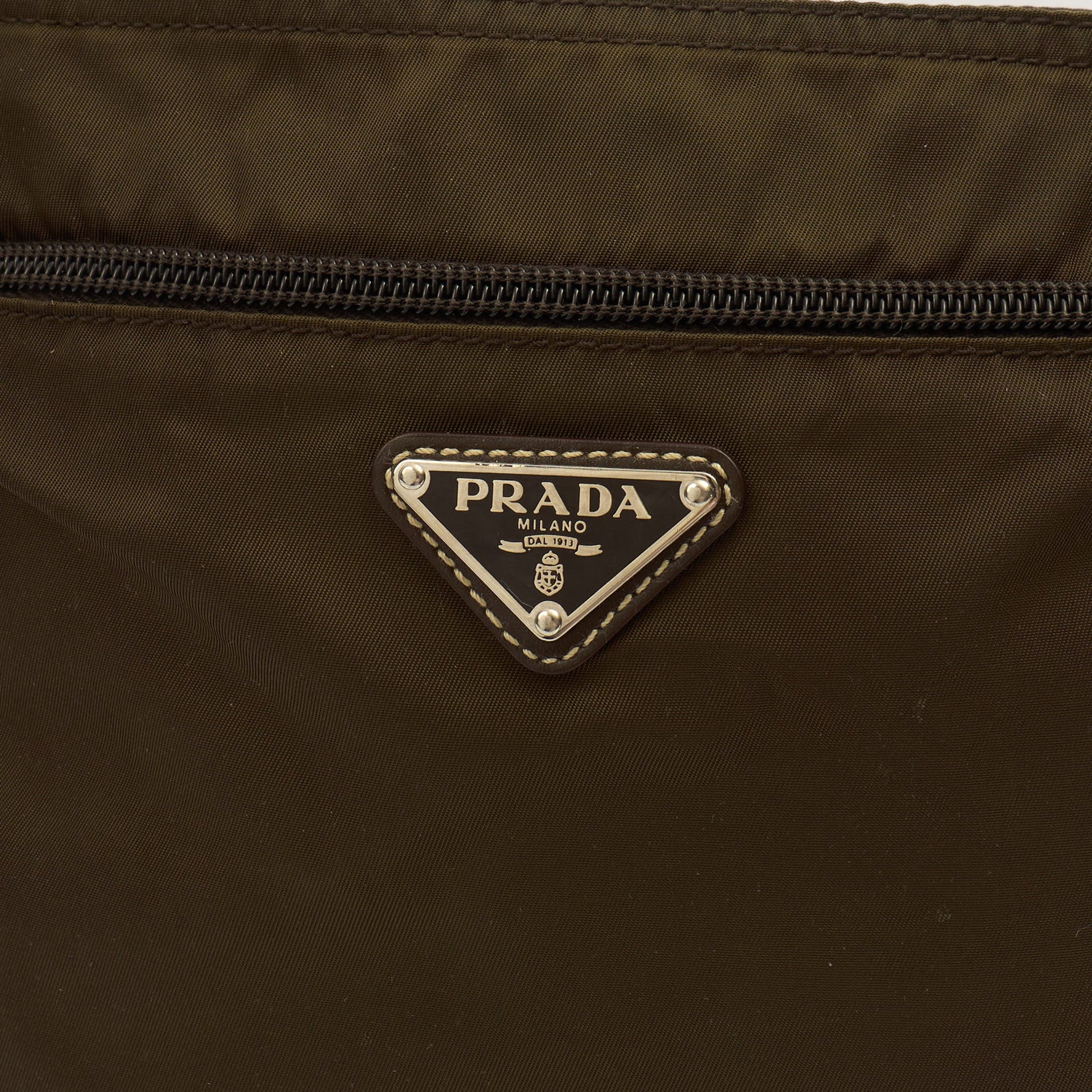 Prada Cross Body Nylon Messenger in Green, Nylon — Side View