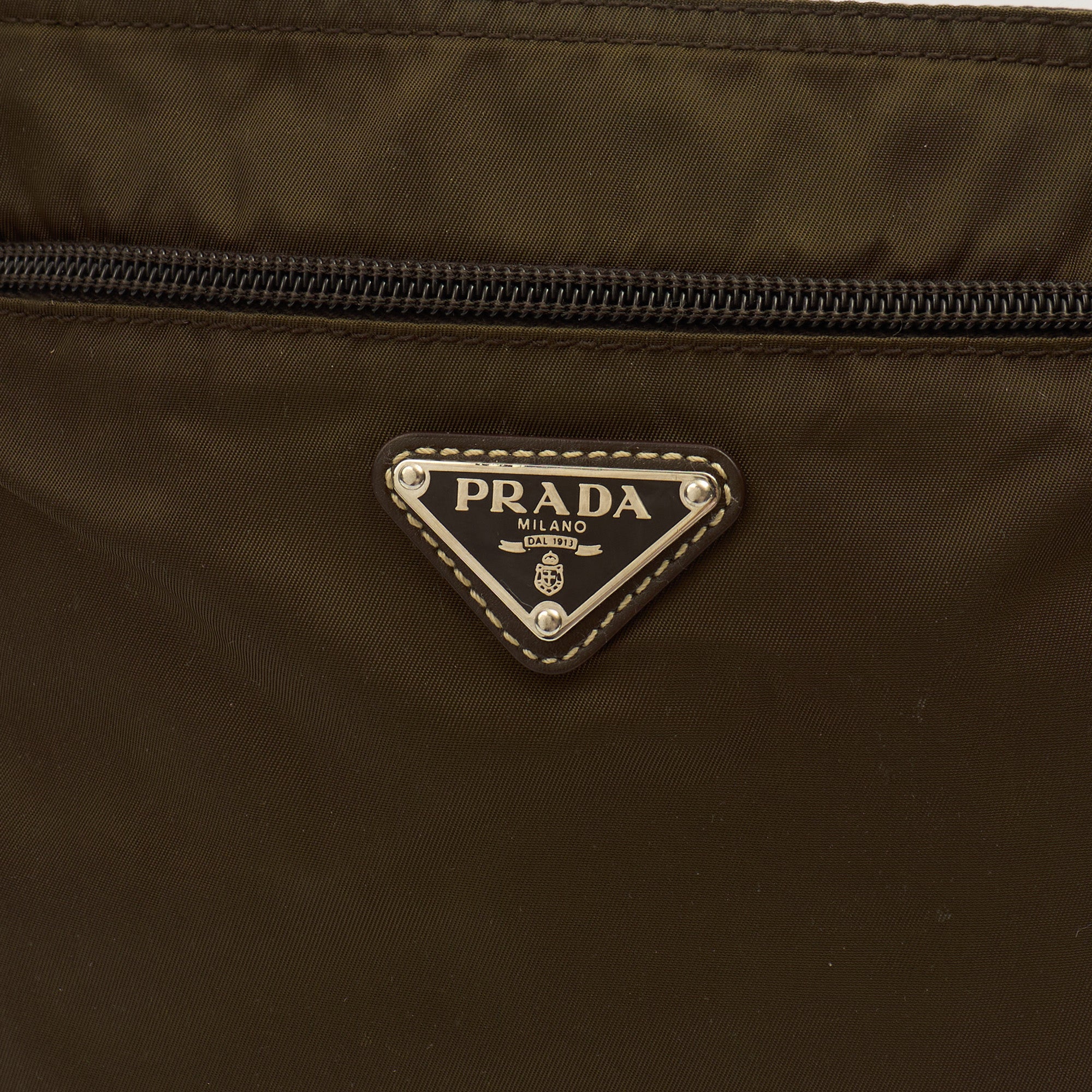 Prada Cross Body Nylon Messenger in Green, Nylon — Side View