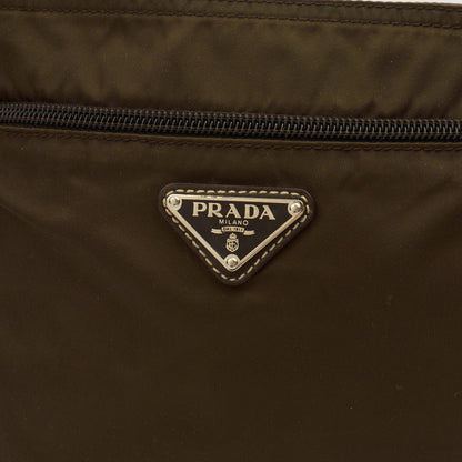 Prada Cross Body Nylon Messenger in Green, Nylon — Side View