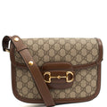 Gucci Cross Body 1955 Horsebit Shoulder Bag in GG Supreme, Leather — Front View