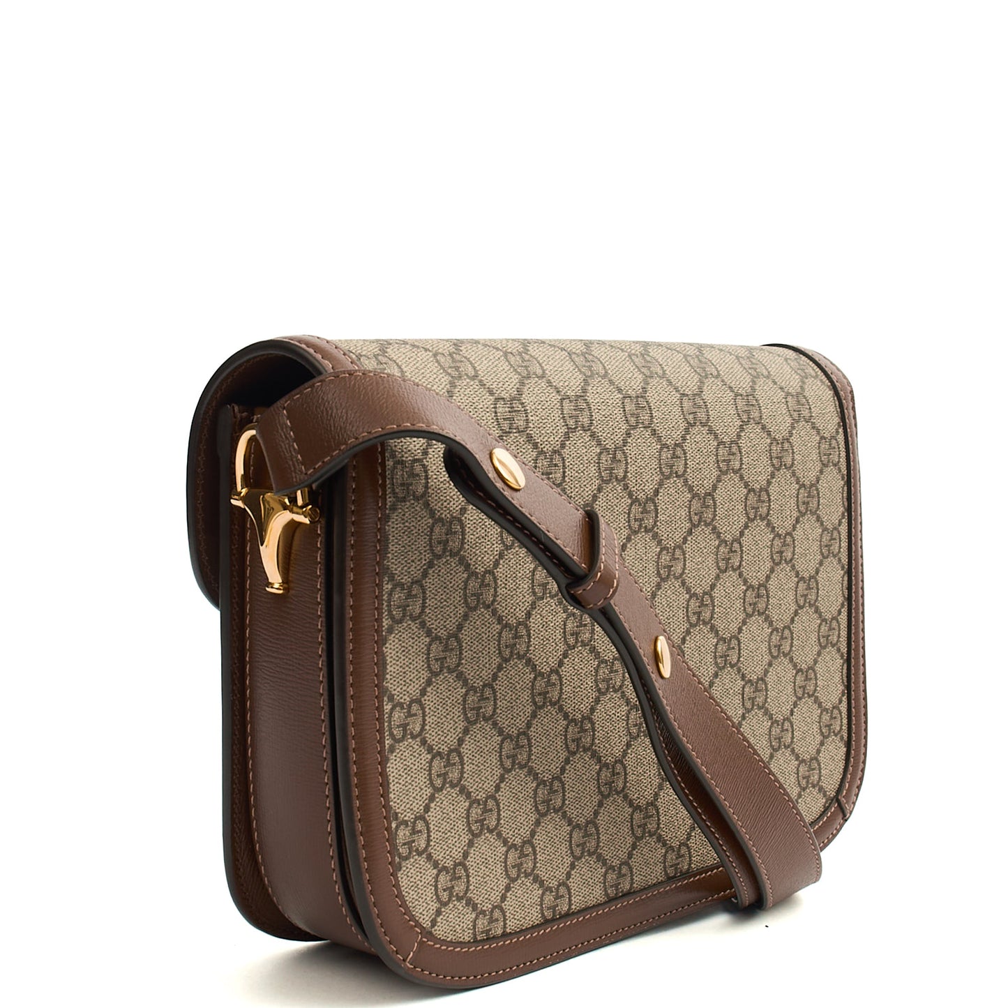 Gucci Cross Body 1955 Horsebit Shoulder Bag in GG Supreme, Leather — Side View