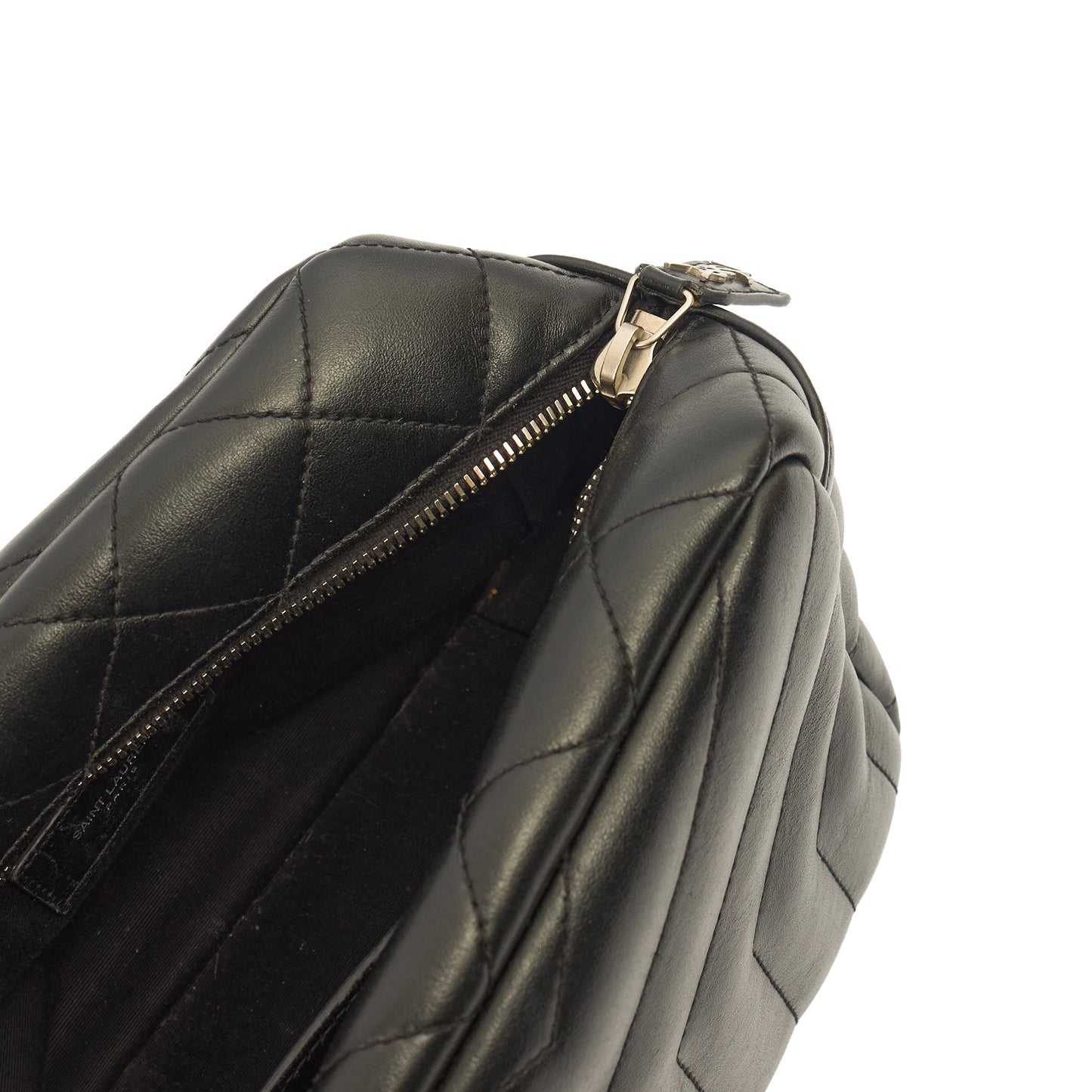 Saint Laurent Cross Body Lou Camera in Black, Calfskin Leather — Detail View