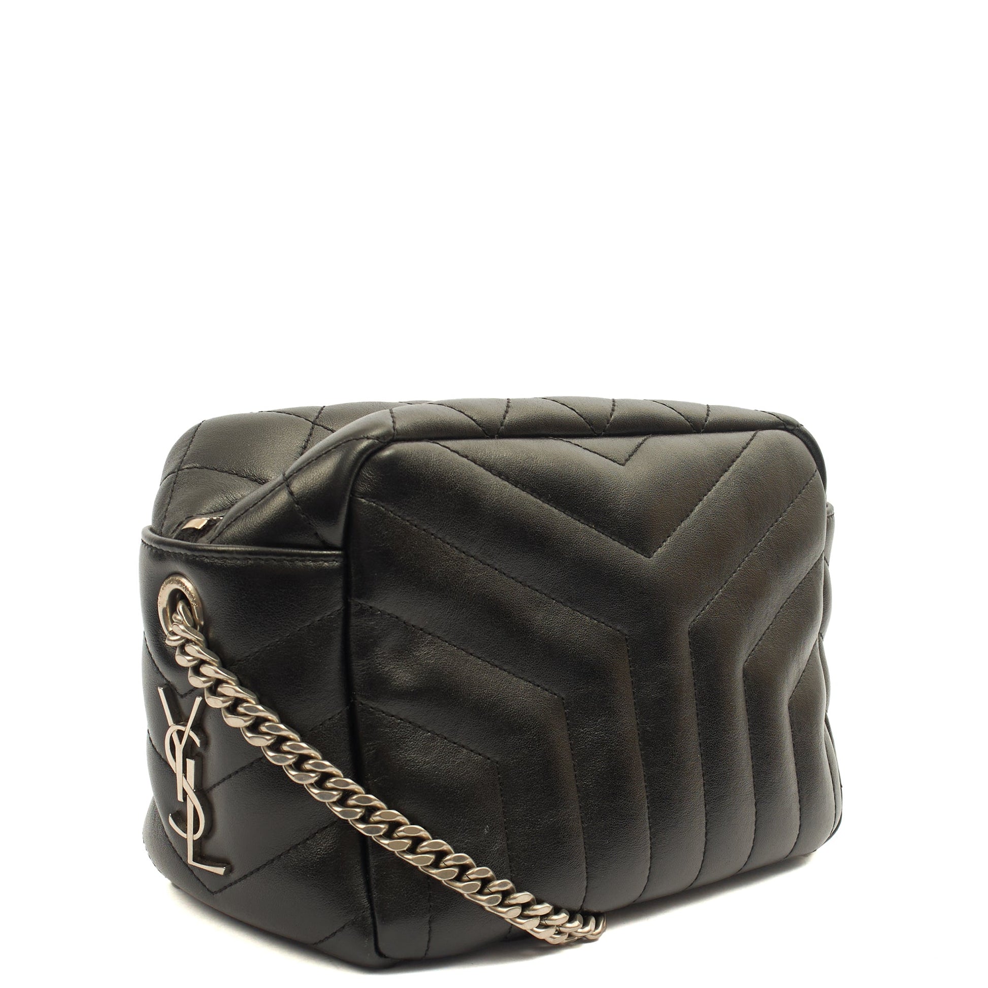Saint Laurent Cross Body Lou Camera in Black, Calfskin Leather — Side View