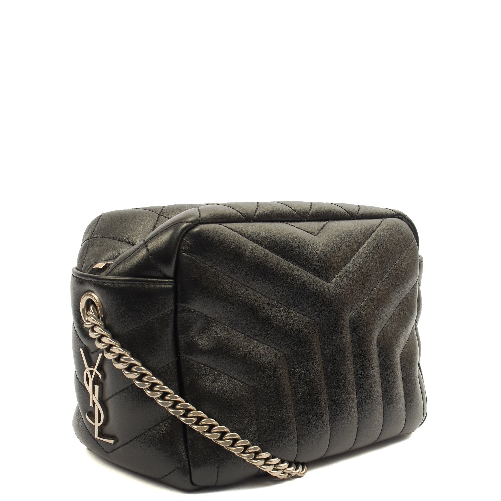 Saint Laurent Cross Body Lou Camera in Black, Calfskin Leather — Side View