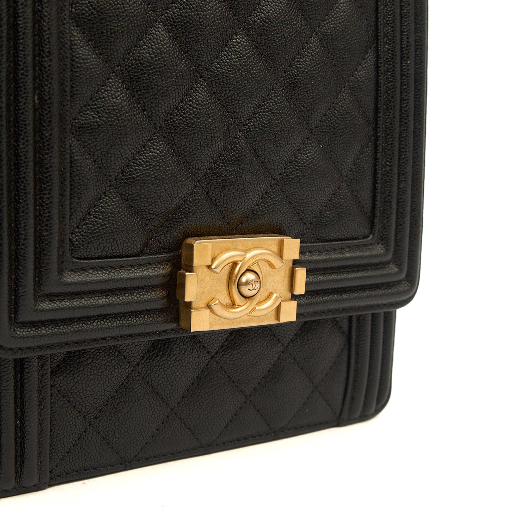 Chanel Shoulder Bag North South Boy in Black, Caviar Leather — Lifestyle View