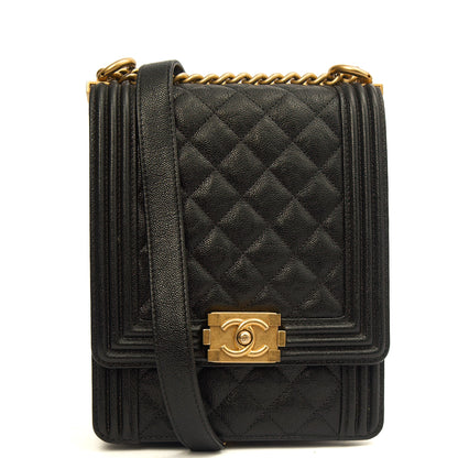 Chanel Shoulder Bag North South Boy in Black, Caviar Leather — Front View