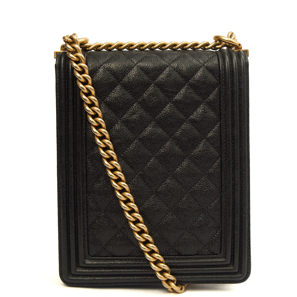 Chanel Shoulder Bag North South Boy in Black, Caviar Leather — Back View