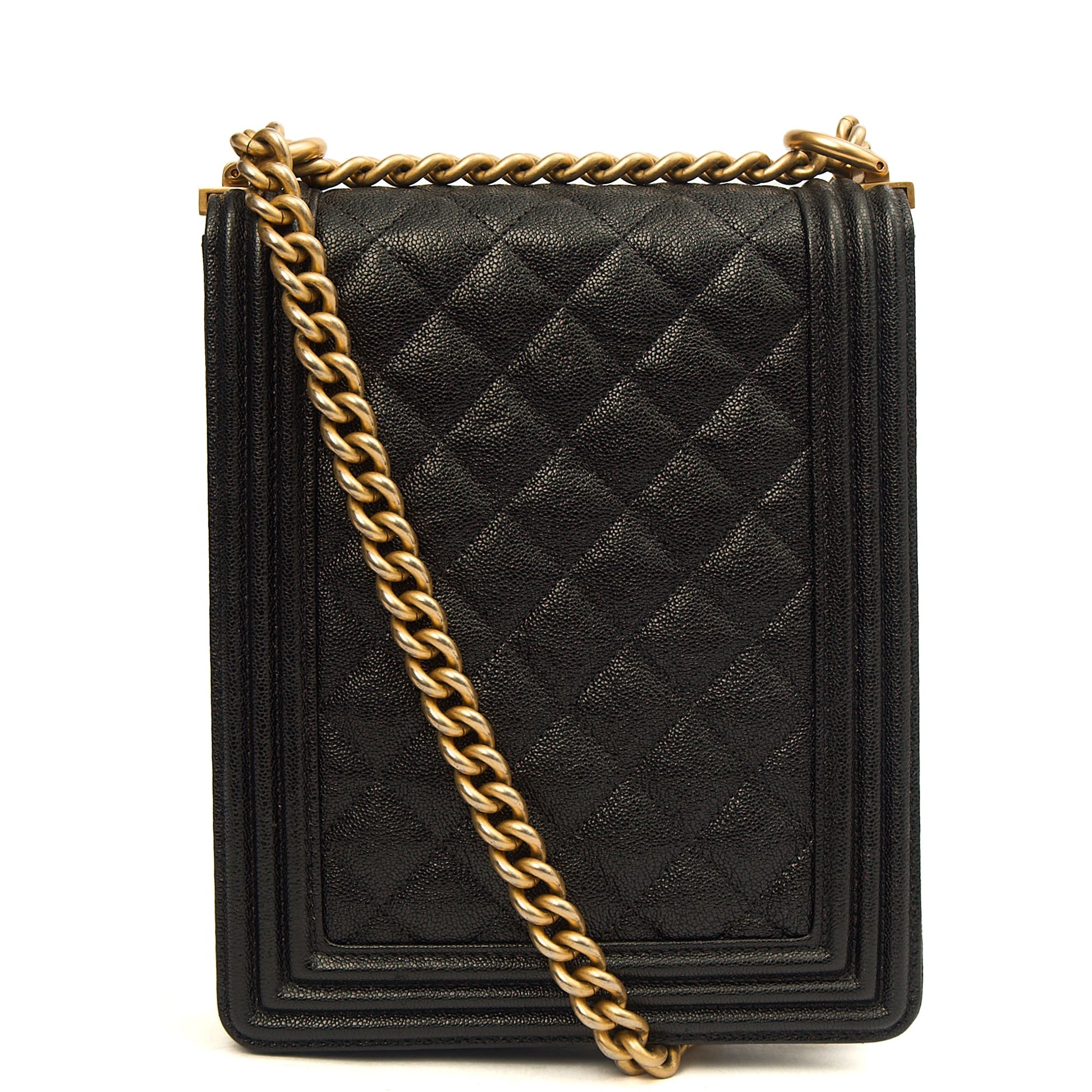 Chanel Shoulder Bag North South Boy in Black, Caviar Leather — Back View