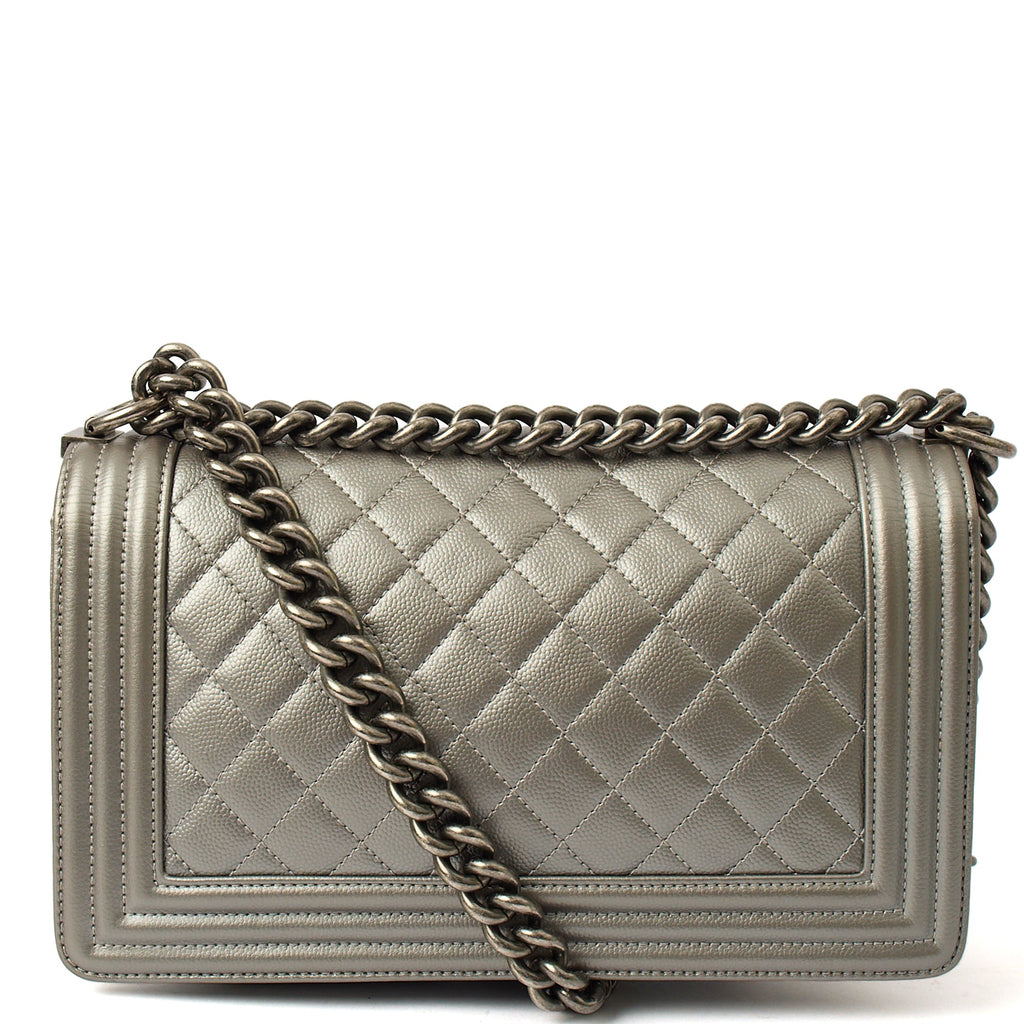 Chanel Cross Body Boy - Medium in Metallic, Leather — Top View