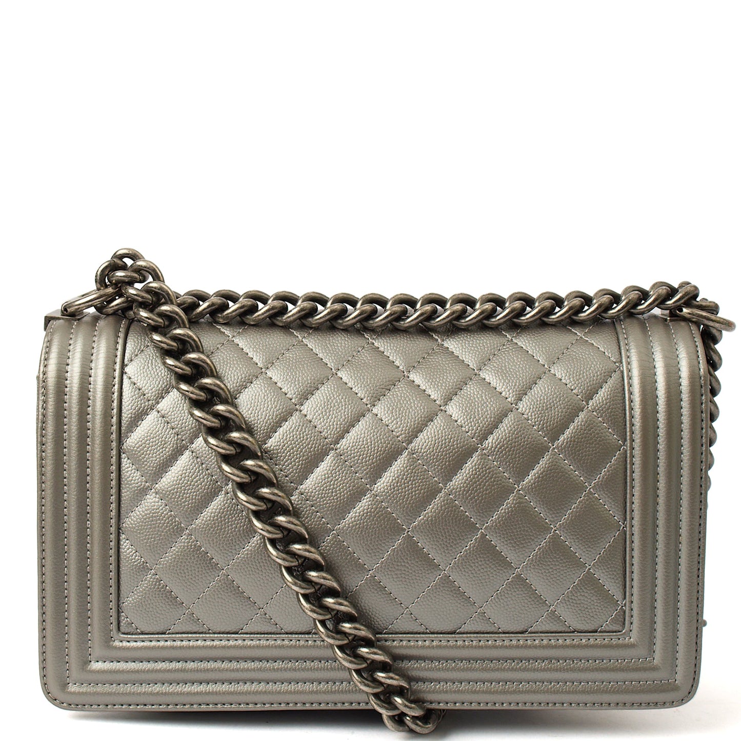 Chanel Cross Body Boy - Medium in Metallic, Leather — Top View