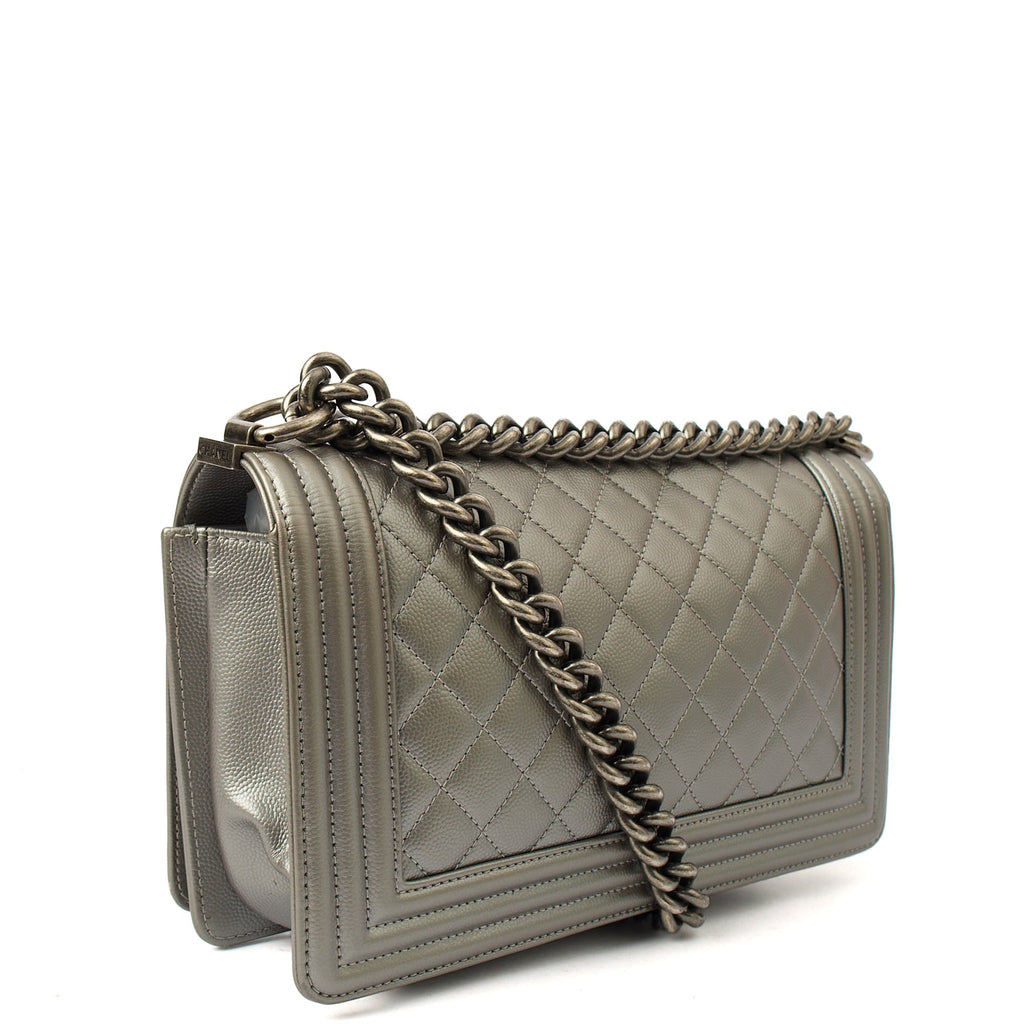 Chanel Cross Body Boy - Medium in Metallic, Leather — Back View