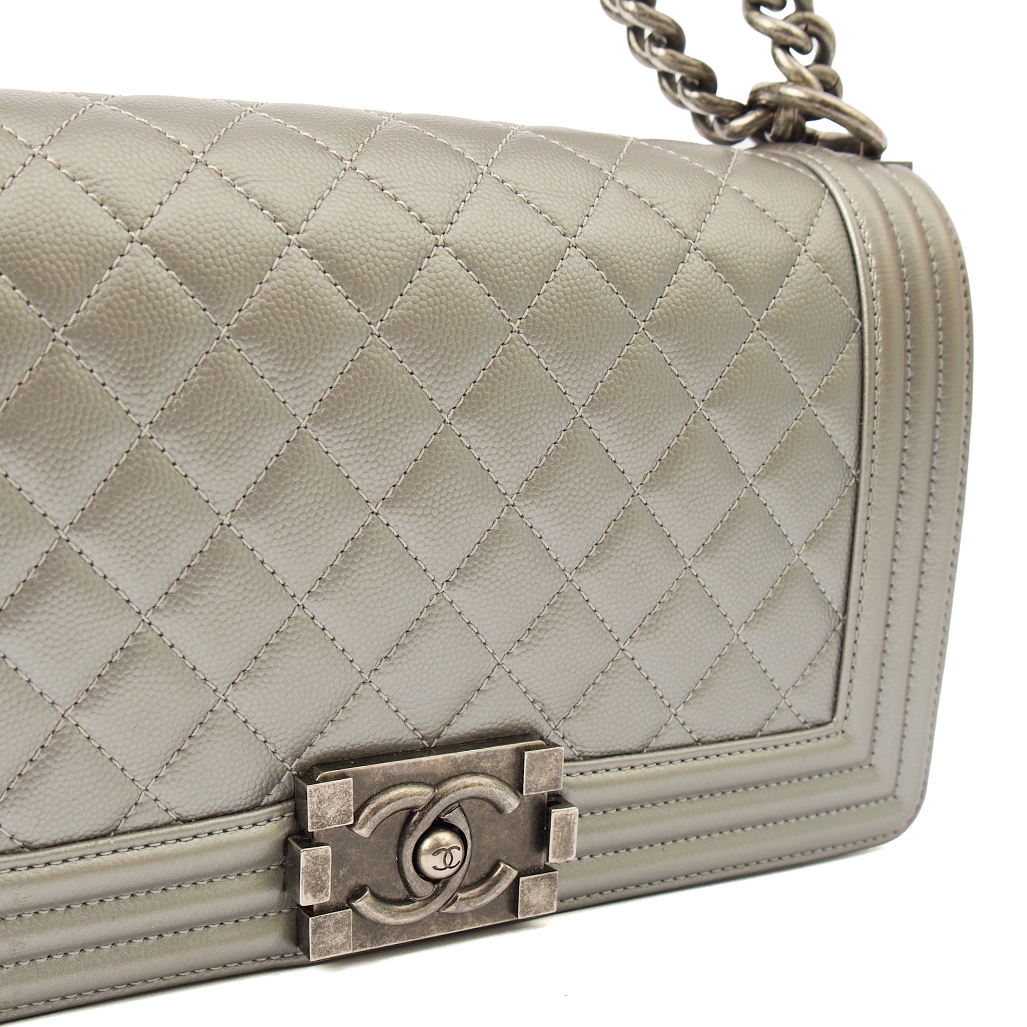 Chanel Cross Body Boy - Medium in Metallic, Leather — Side View