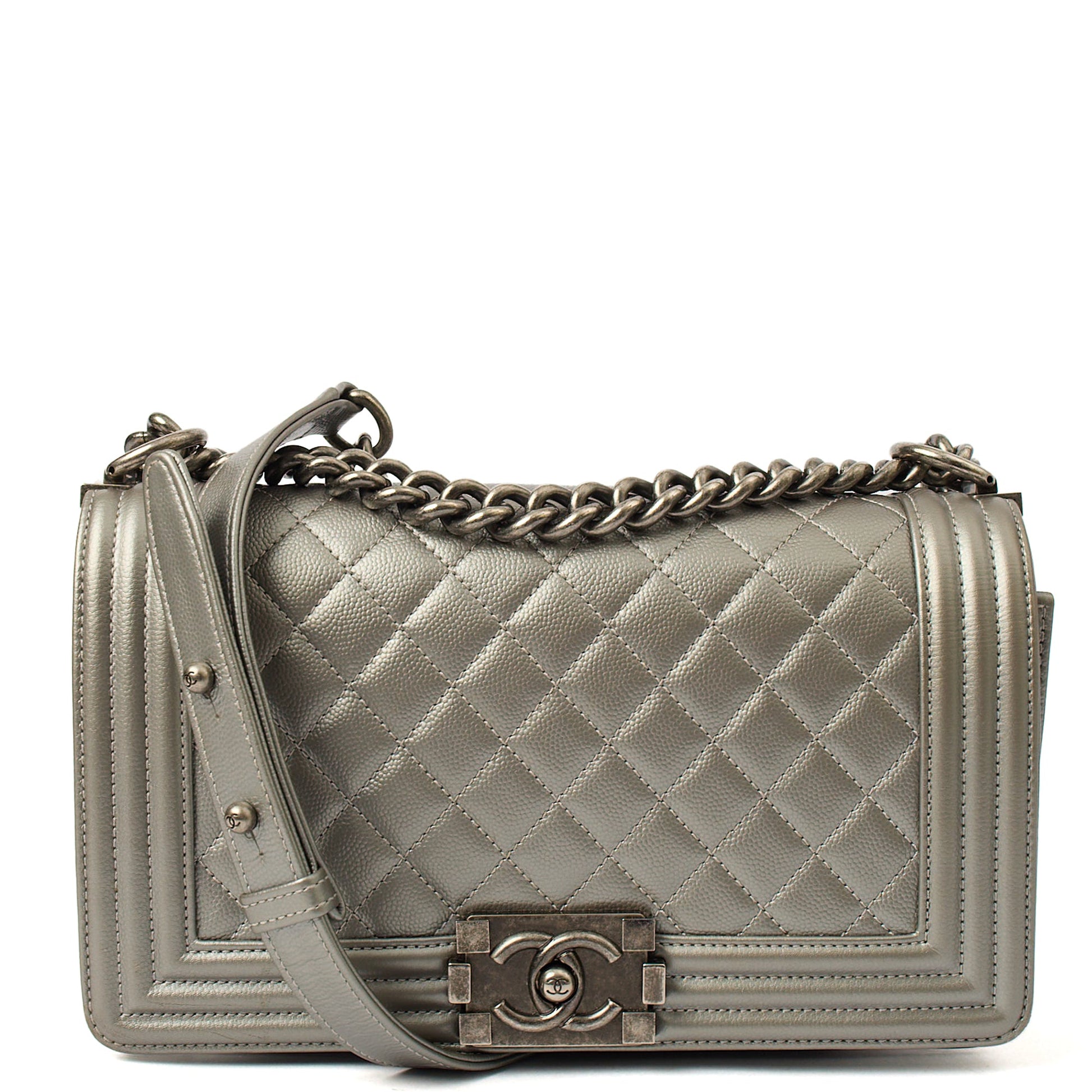 Chanel Cross Body Boy - Medium in Metallic, Leather — Front View