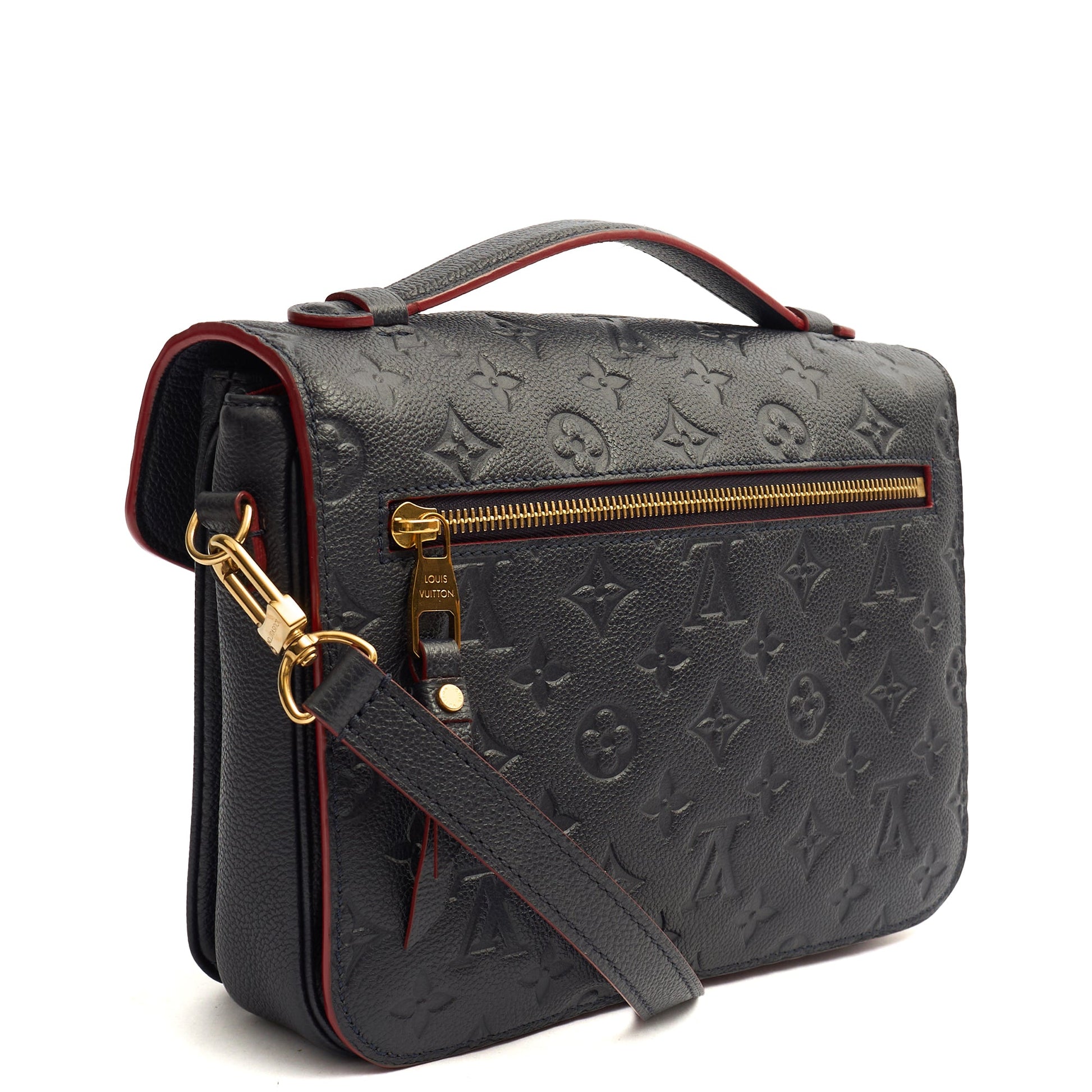 Louis Vuitton Cross Body Pochette Metis in Navy, Empreinte Leather — Back View