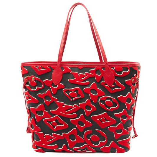 Louis Vuitton Tote Neverfull MM in Black, Leather — Front View
