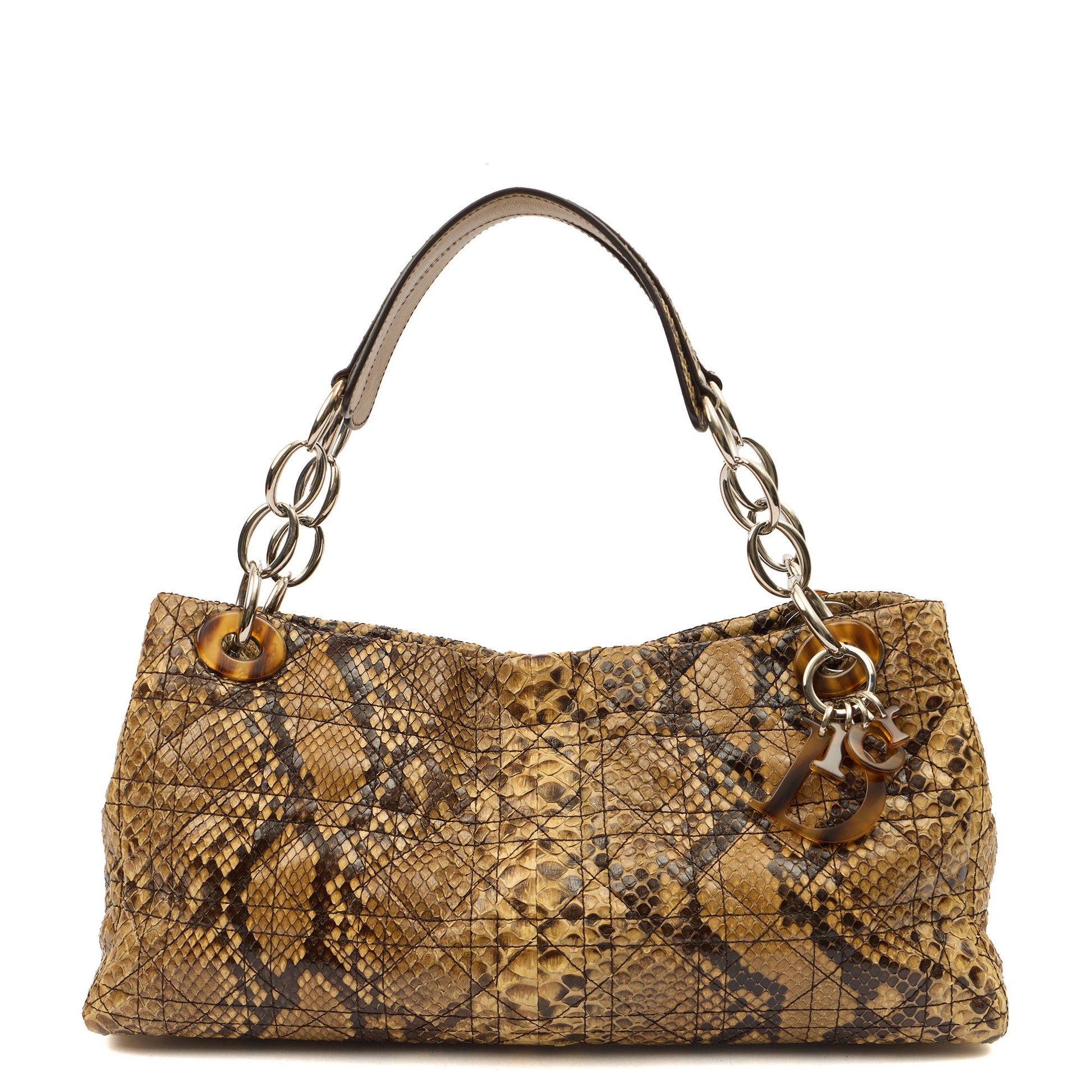 Christian Dior Shoulder Bag East West Lady Dior in Brown, Python Leather — Front View