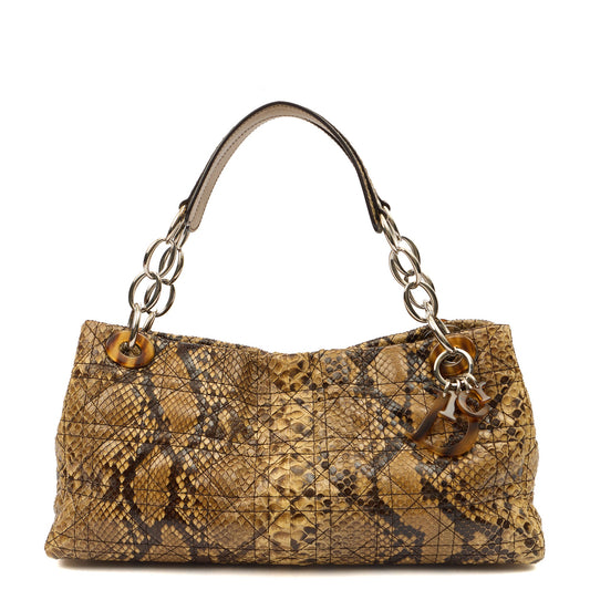 Christian Dior Shoulder Bag East West Lady Dior in Brown, Python Leather — Front View