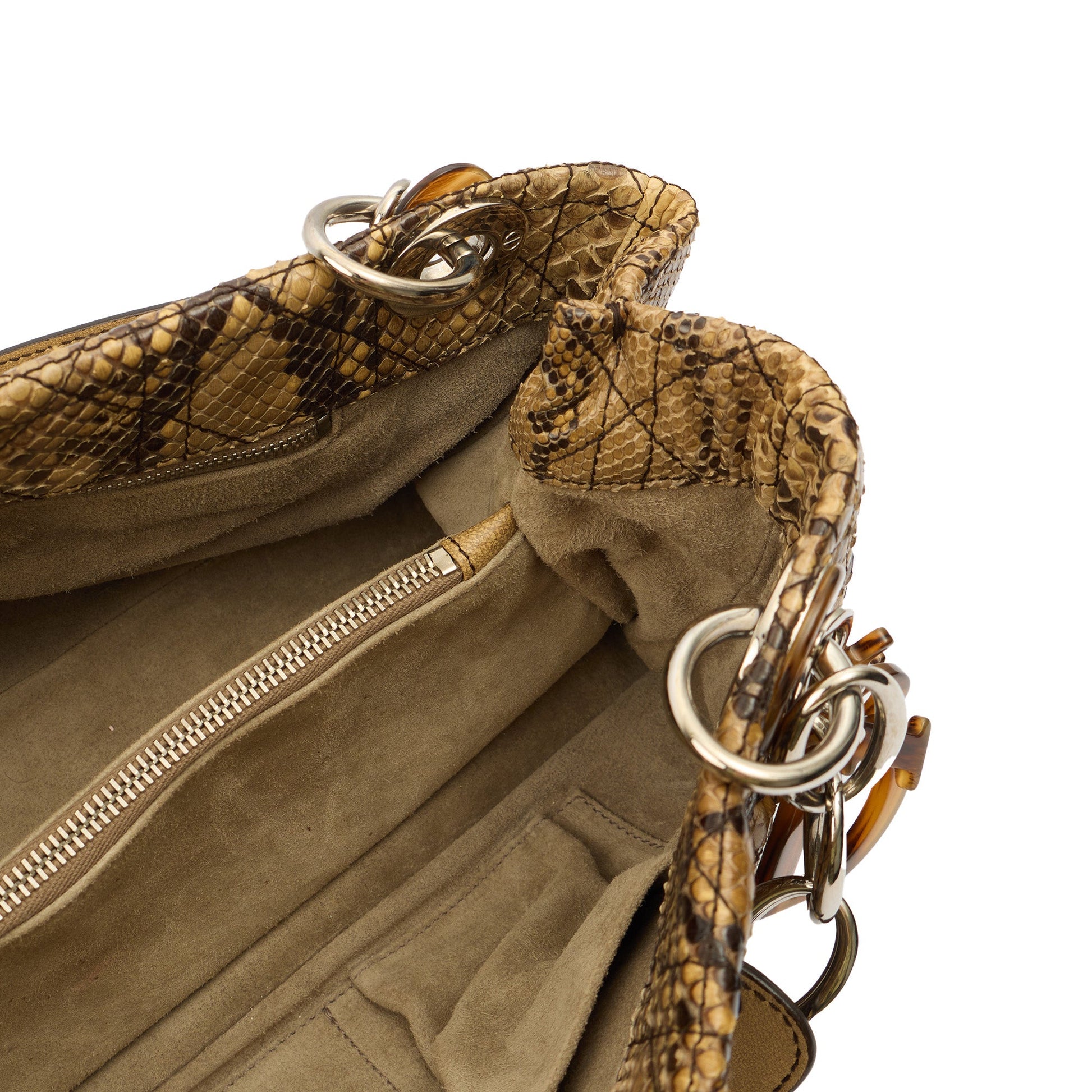 Christian Dior Shoulder Bag East West Lady Dior in Brown, Python Leather — Lifestyle View