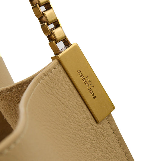 Saint Laurent Tote Suzanne Hobo in Neutral, Calfskin Leather — Side View