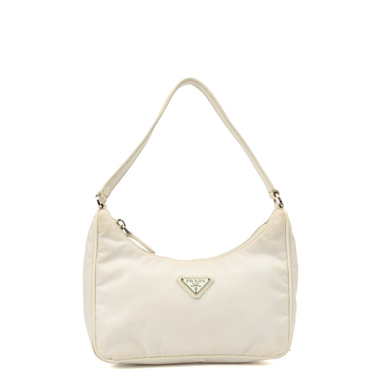 Prada Mini Bag Re-Edition 2005 Re-Nylon Bag in White, Canvas — Front View
