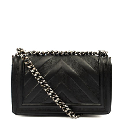 Chanel Shoulder Bag Boy - Medium in Black, Calfskin Leather — Back View