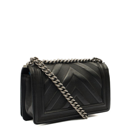 Chanel Shoulder Bag Boy - Medium in Black, Calfskin Leather — Side View