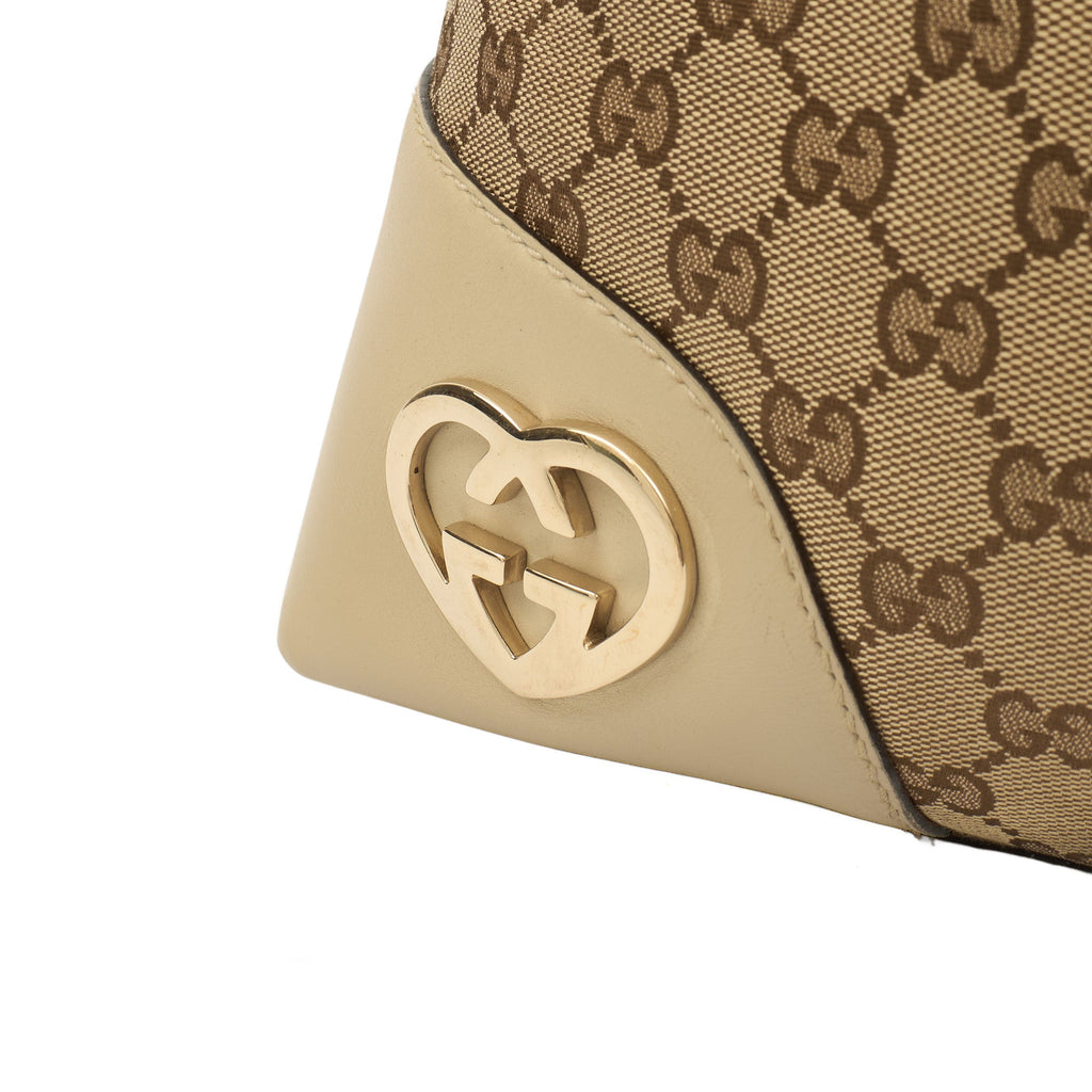 Gucci Tote Lovely Heart Hobo Bag - Large in Neutral, GG Canvas — Side View