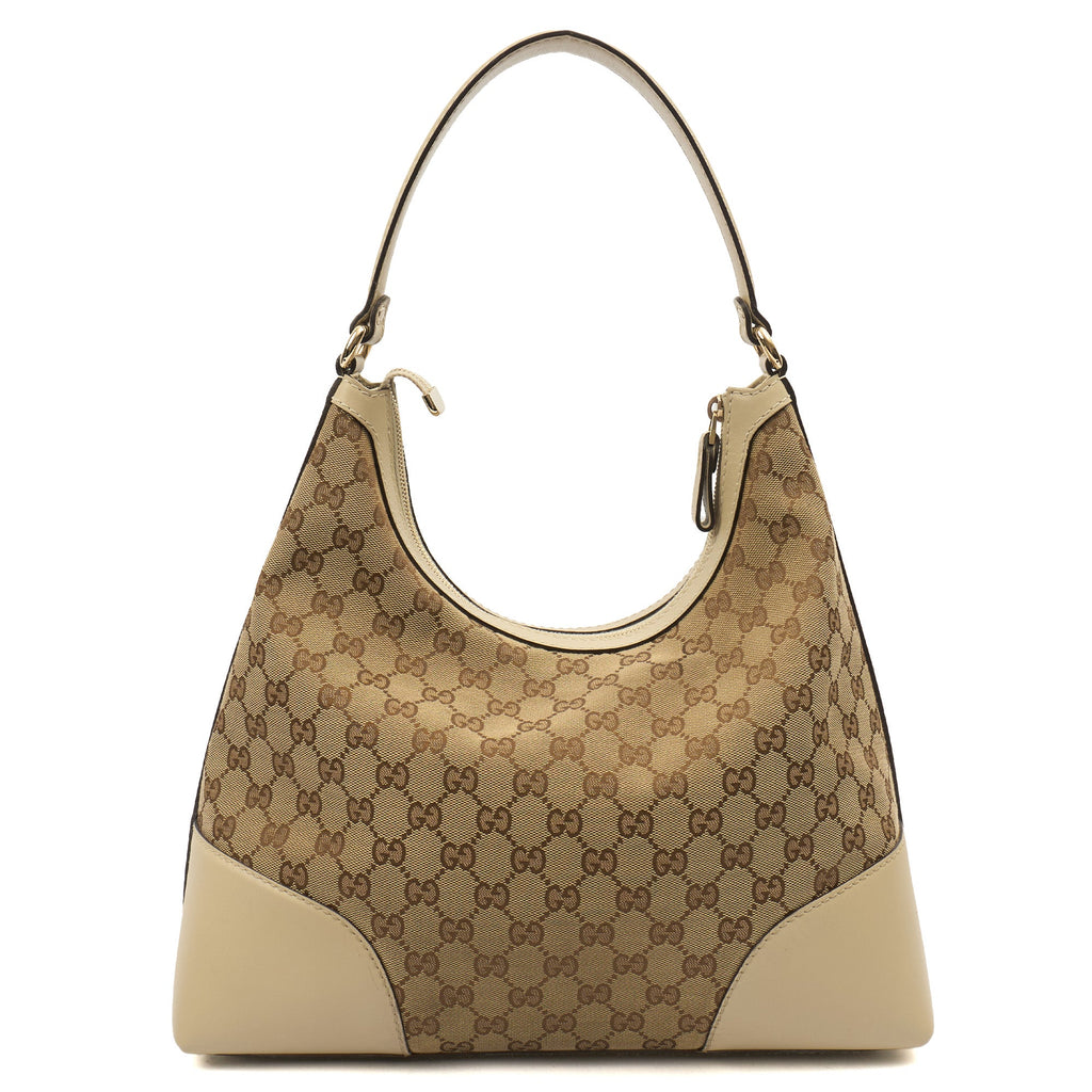 Gucci Tote Lovely Heart Hobo Bag - Large in Neutral, GG Canvas — Top View