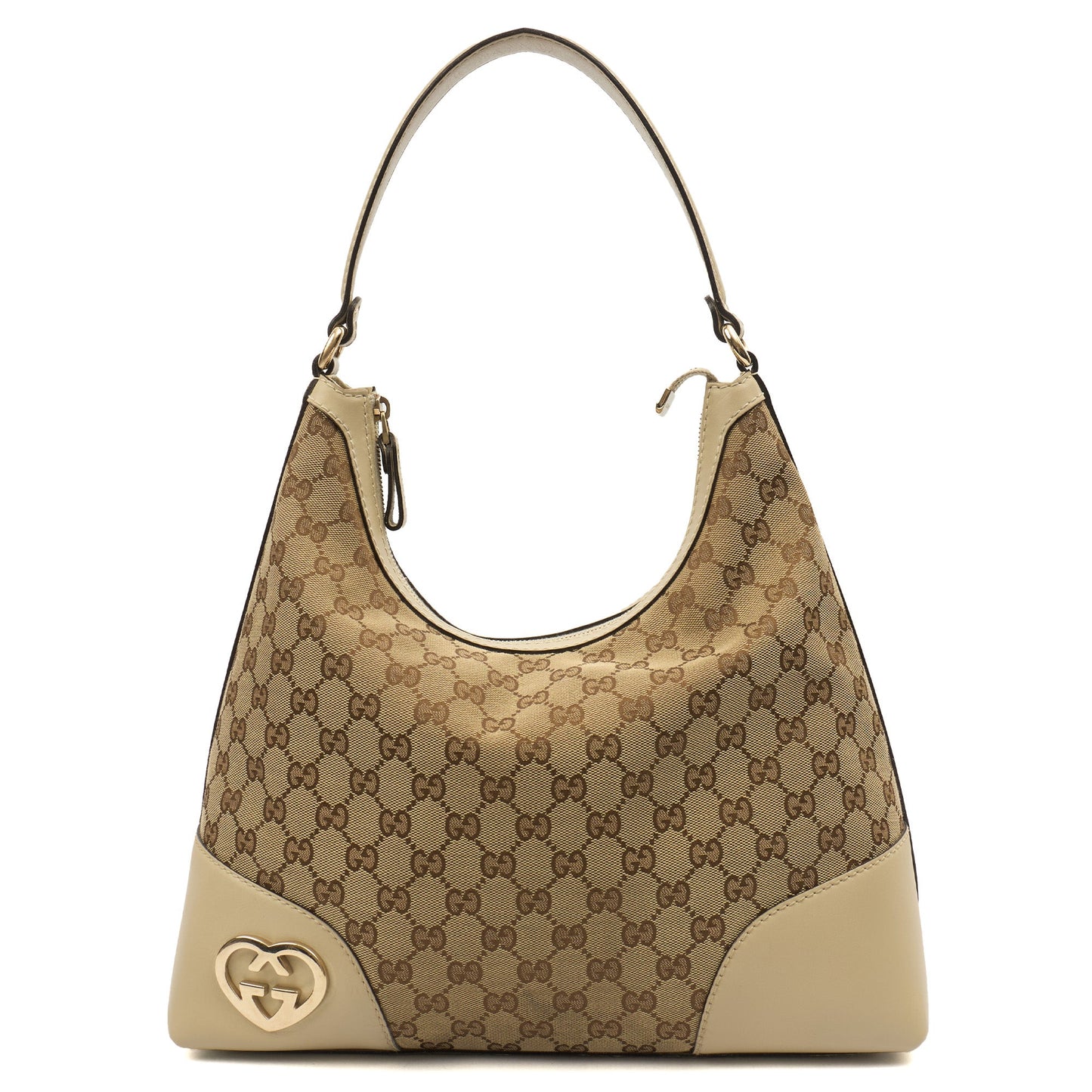 Gucci Tote Lovely Heart Hobo Bag - Large in Neutral, GG Canvas — Front View