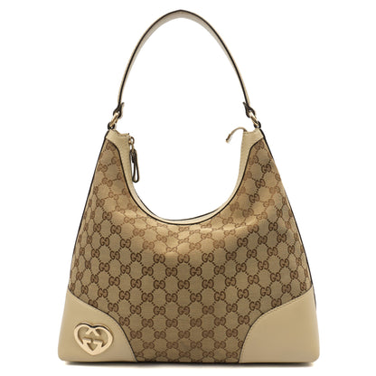 Gucci Tote Lovely Heart Hobo Bag - Large in Neutral, GG Canvas — Front View