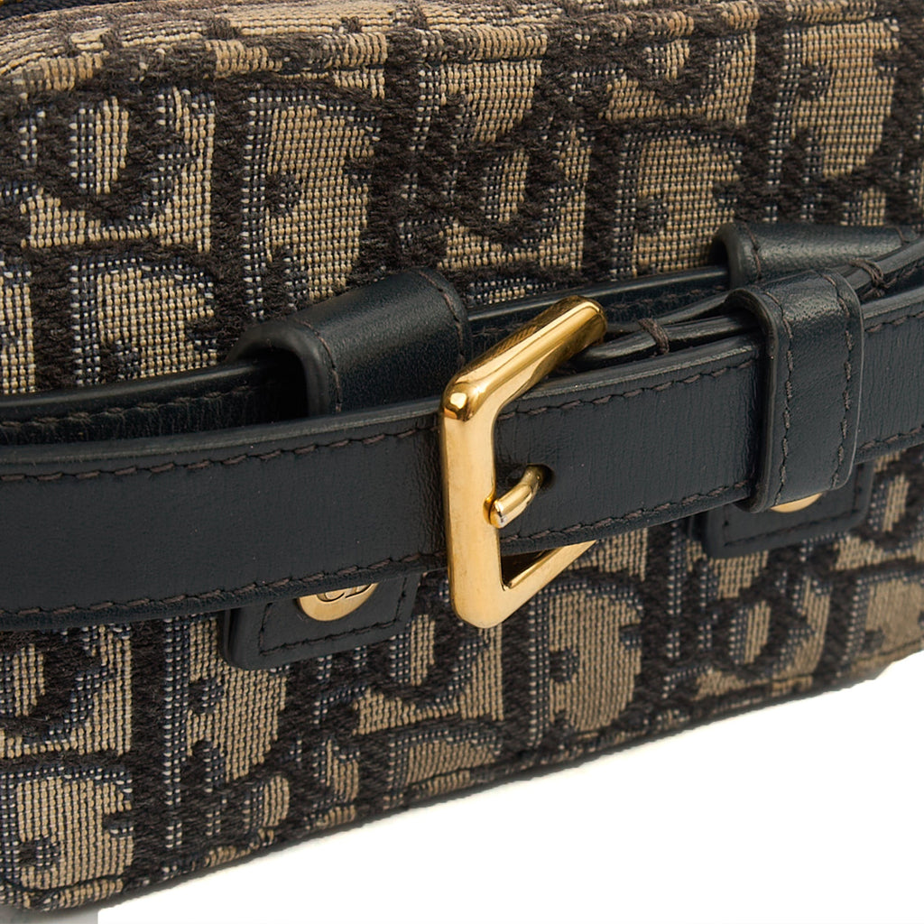 Christian Dior Cross Body Saddle Belt Pouch in Blue, Dior Oblique Embroidery — Detail View