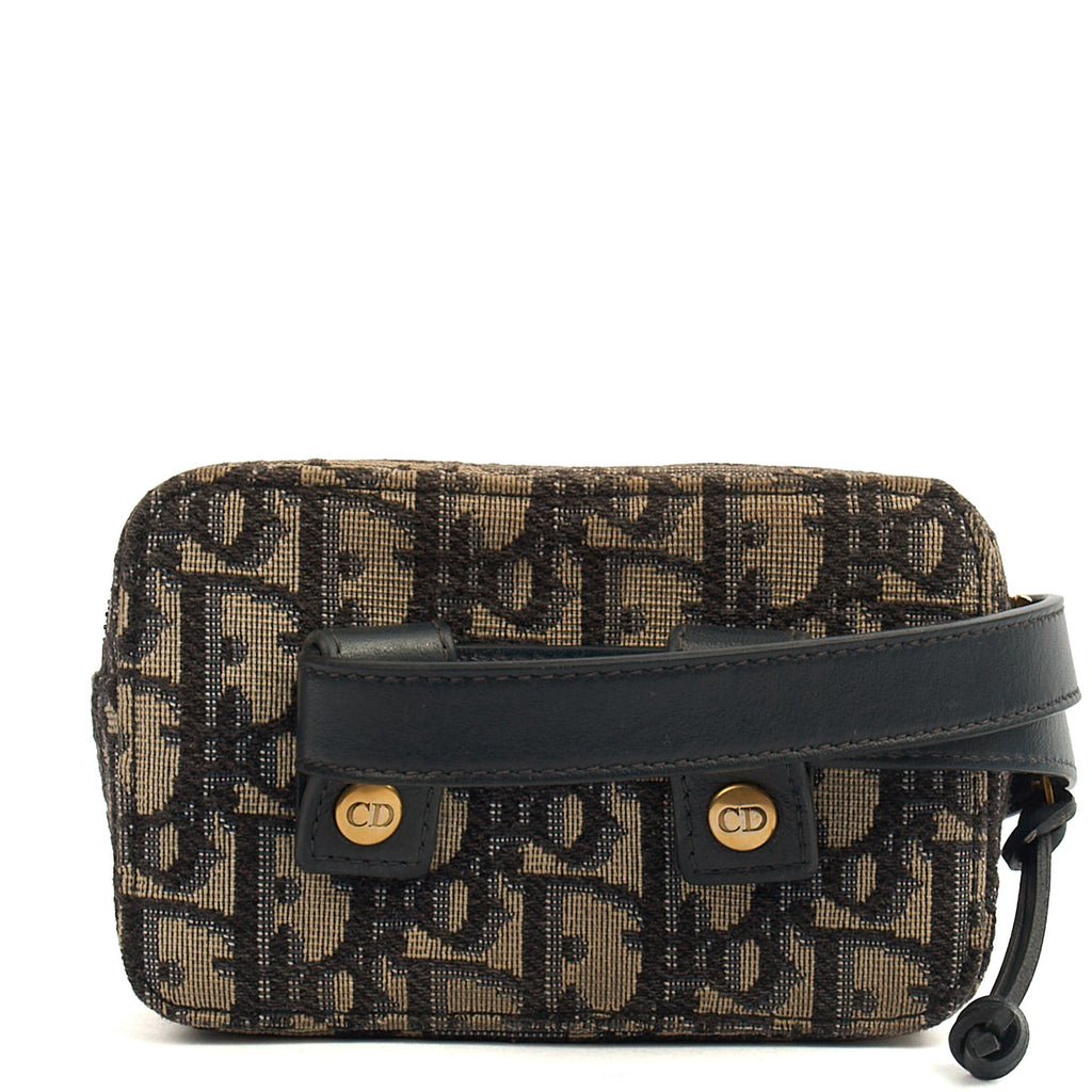 Christian Dior Cross Body Saddle Belt Pouch in Blue, Dior Oblique Embroidery — Top View