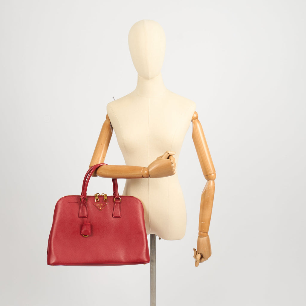 Prada Top Handle Lux Tote in Red, Calfskin — Side View