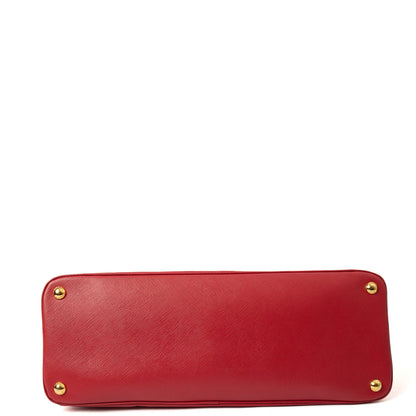 Prada Top Handle Lux Tote in Red, Calfskin — Detail View
