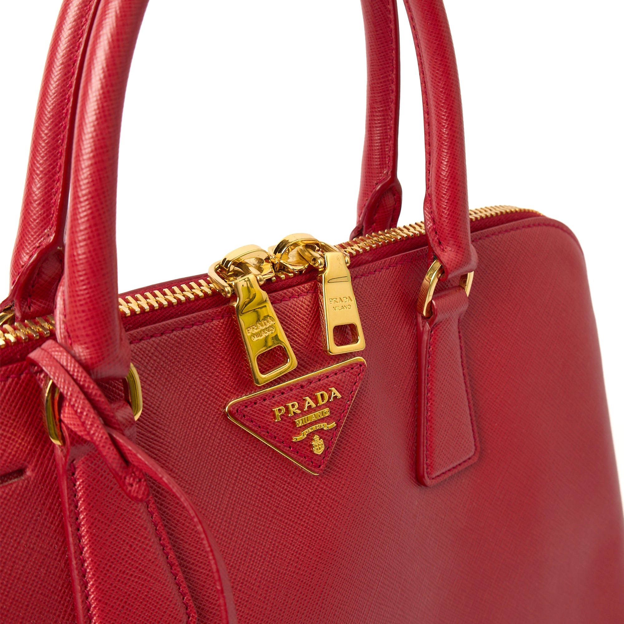 Prada Top Handle Lux Tote in Red, Calfskin — Lifestyle View