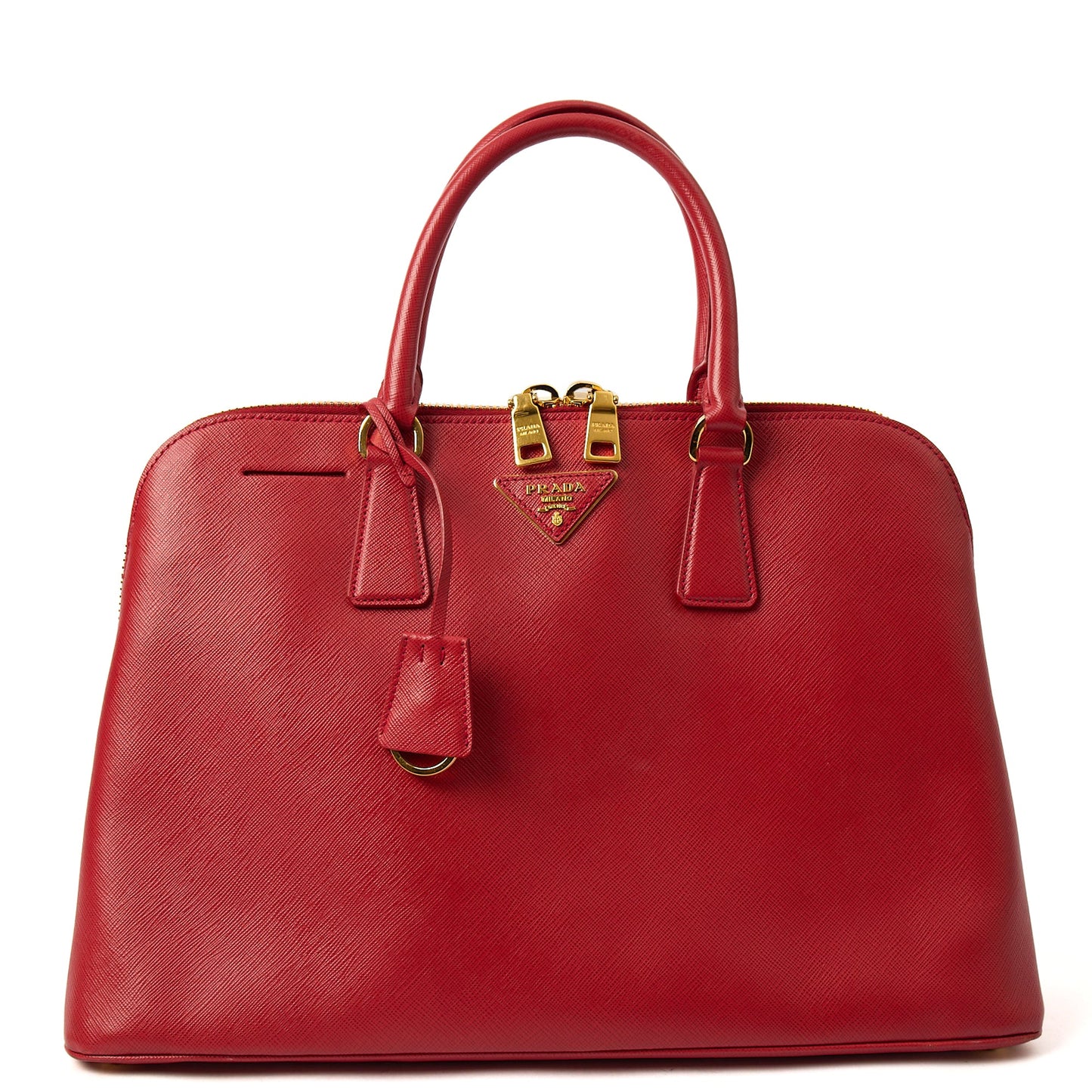 Prada Top Handle Lux Tote in Red, Calfskin — Front View