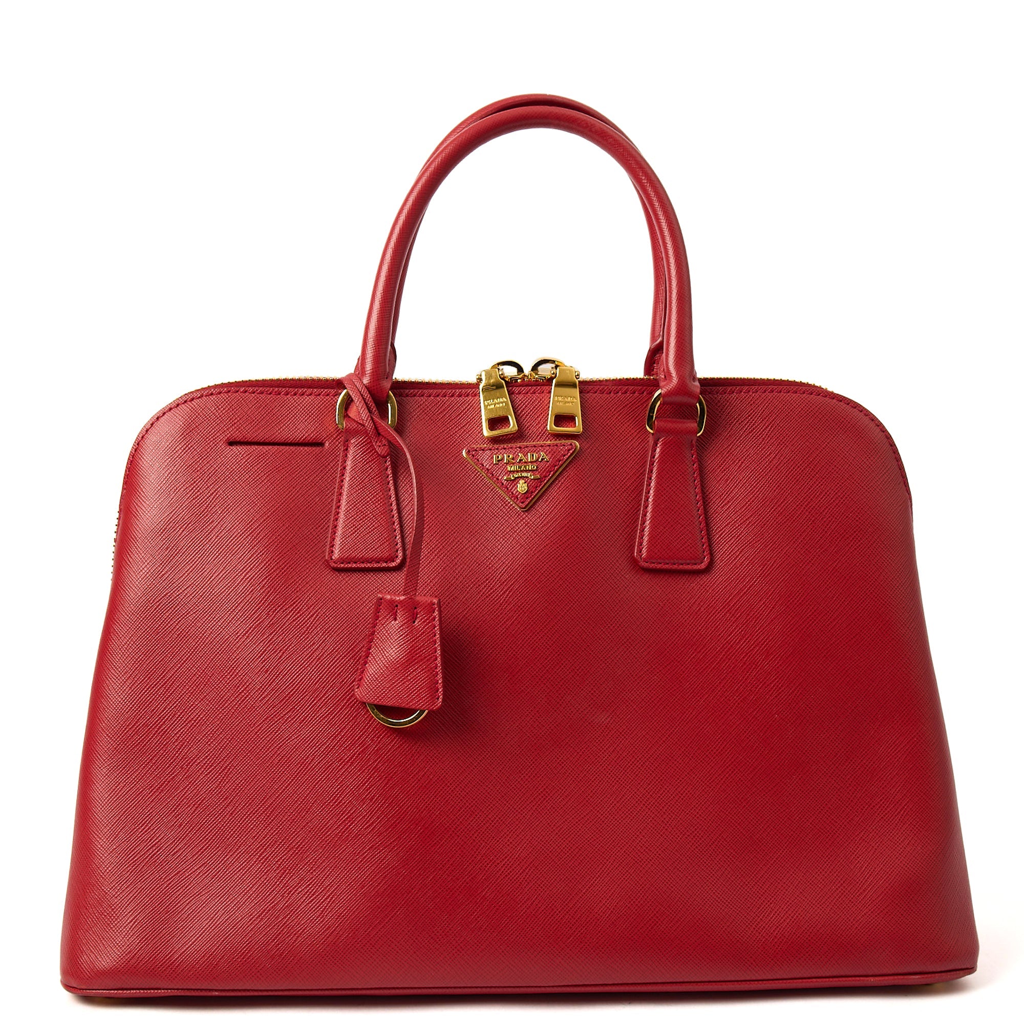 Prada Top Handle Lux Tote in Red, Calfskin — Front View