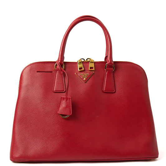 Prada Top Handle Lux Tote in Red, Calfskin — Front View