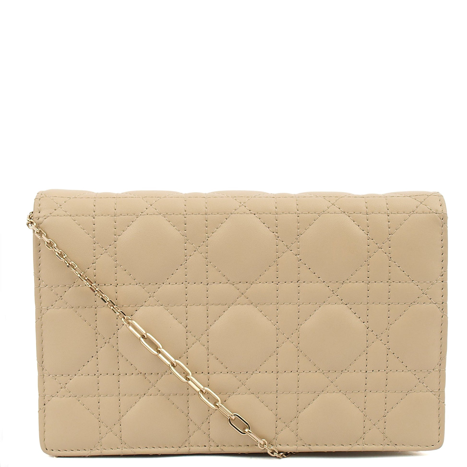 Christian Dior Cross Body My Dior Daily Chain Pouch in Neutral, Cannage Quilted Grain Skin — Top View