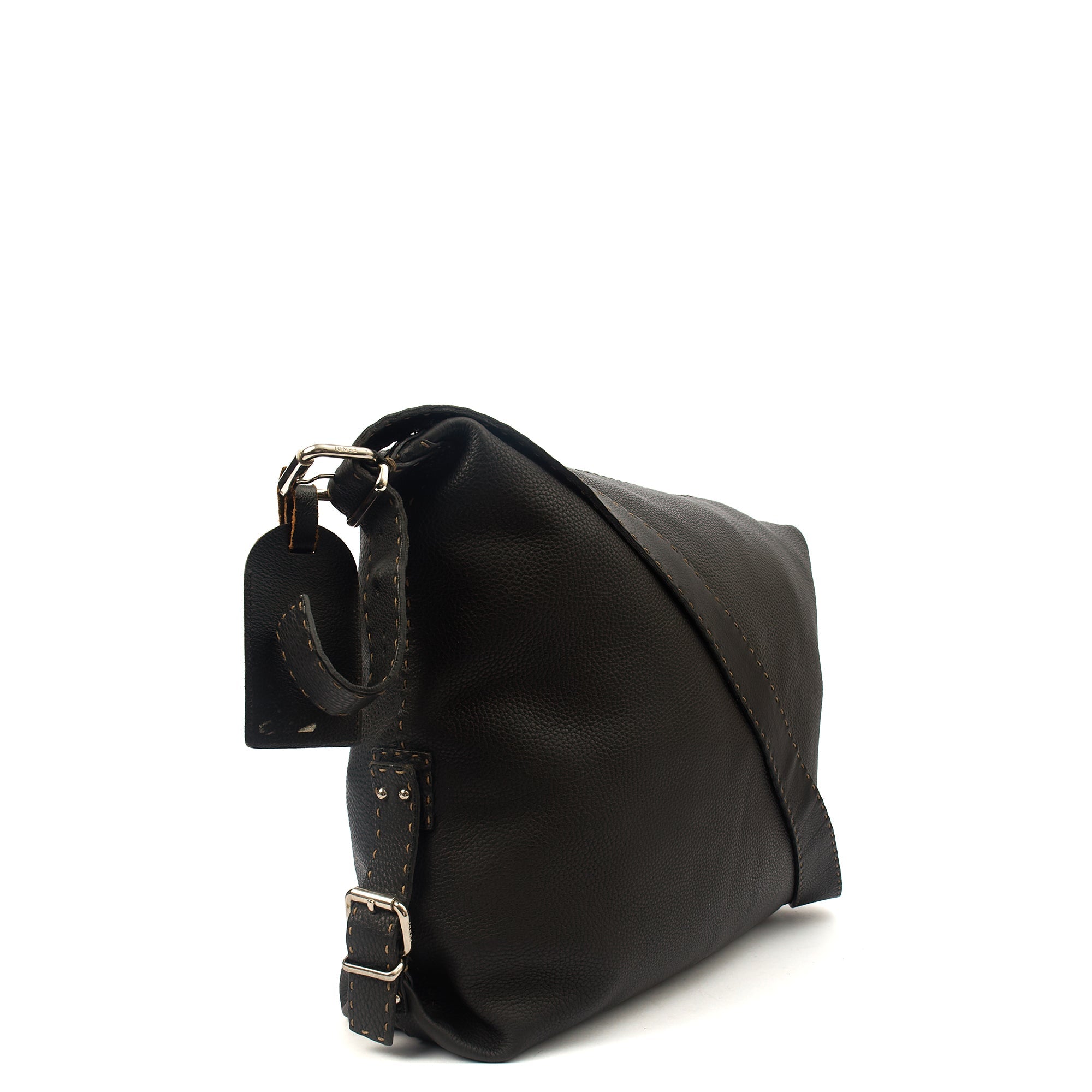 Fendi Tote Shoulder Bag in Black, Leather — Side View