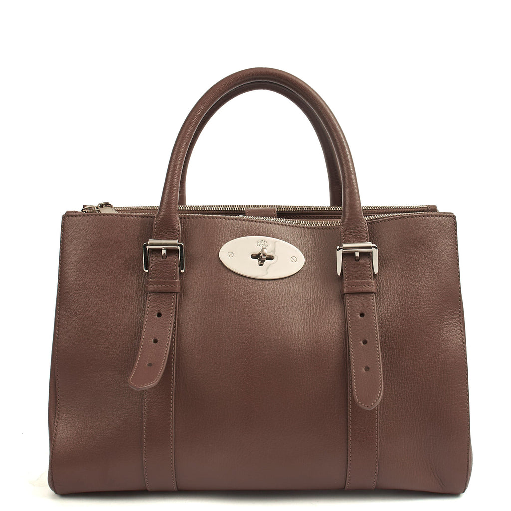 Mulberry Tote Bayswater Double Zip Tote in Putty, Leather — Front View