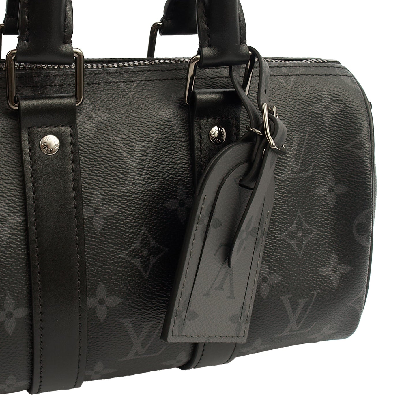 Louis Vuitton Cross Body Keepall 25 Bandouliere in Monogram Eclipse, Canvas — Side View
