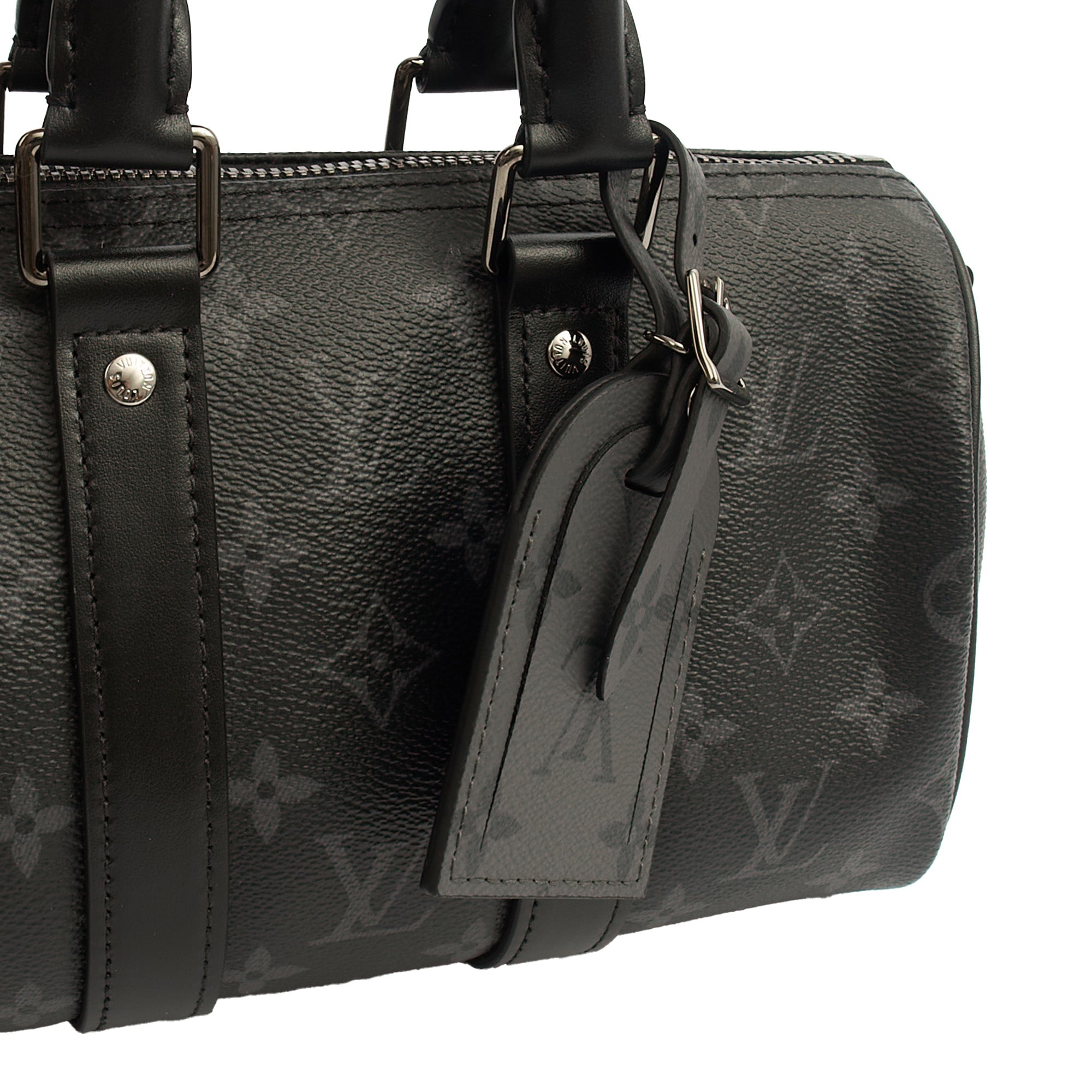 Louis Vuitton Cross Body Keepall 25 Bandouliere in Monogram Eclipse, Canvas — Side View