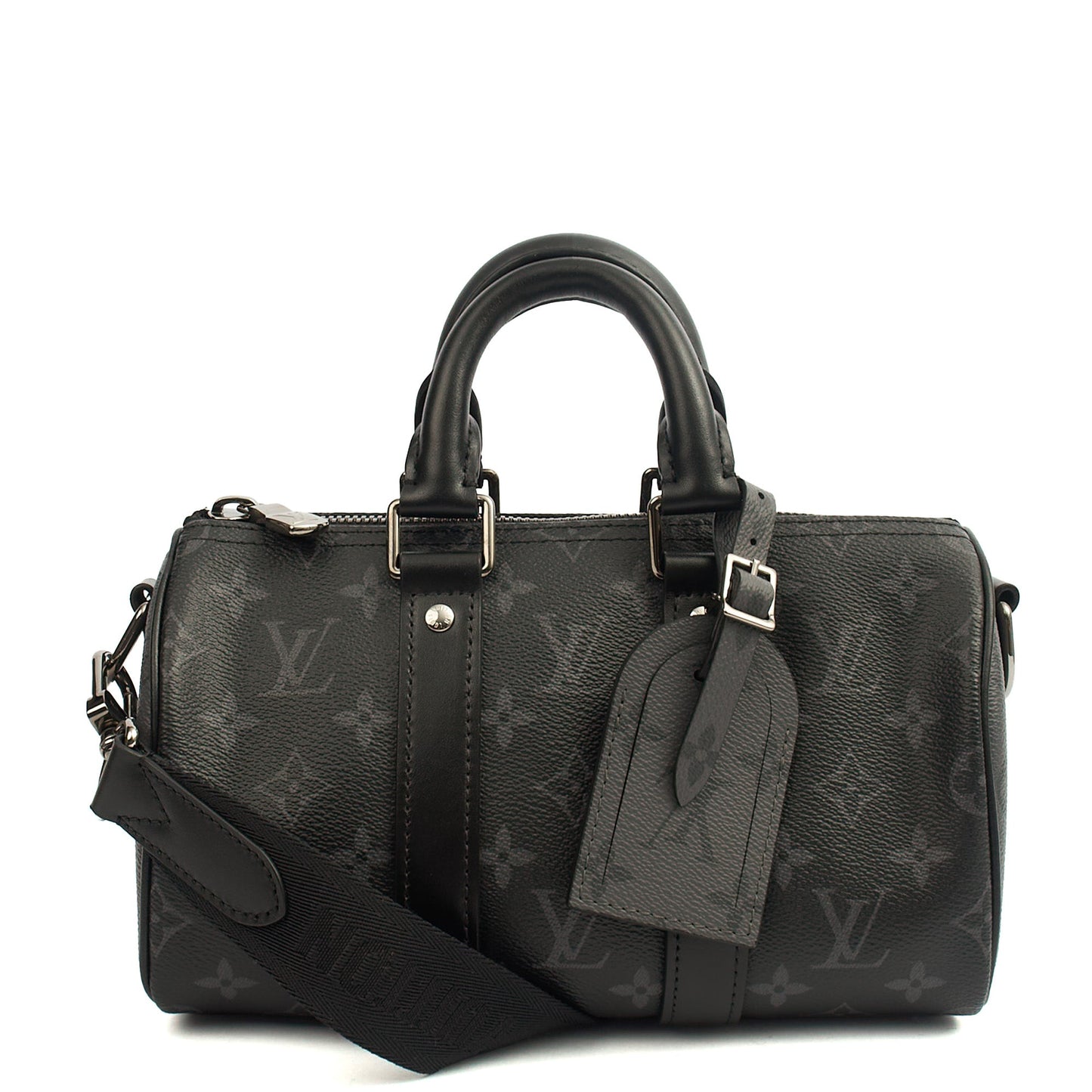 Louis Vuitton Cross Body Keepall 25 Bandouliere in Monogram Eclipse, Canvas — Front View