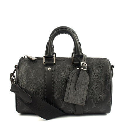 Louis Vuitton Cross Body Keepall 25 Bandouliere in Monogram Eclipse, Canvas — Front View
